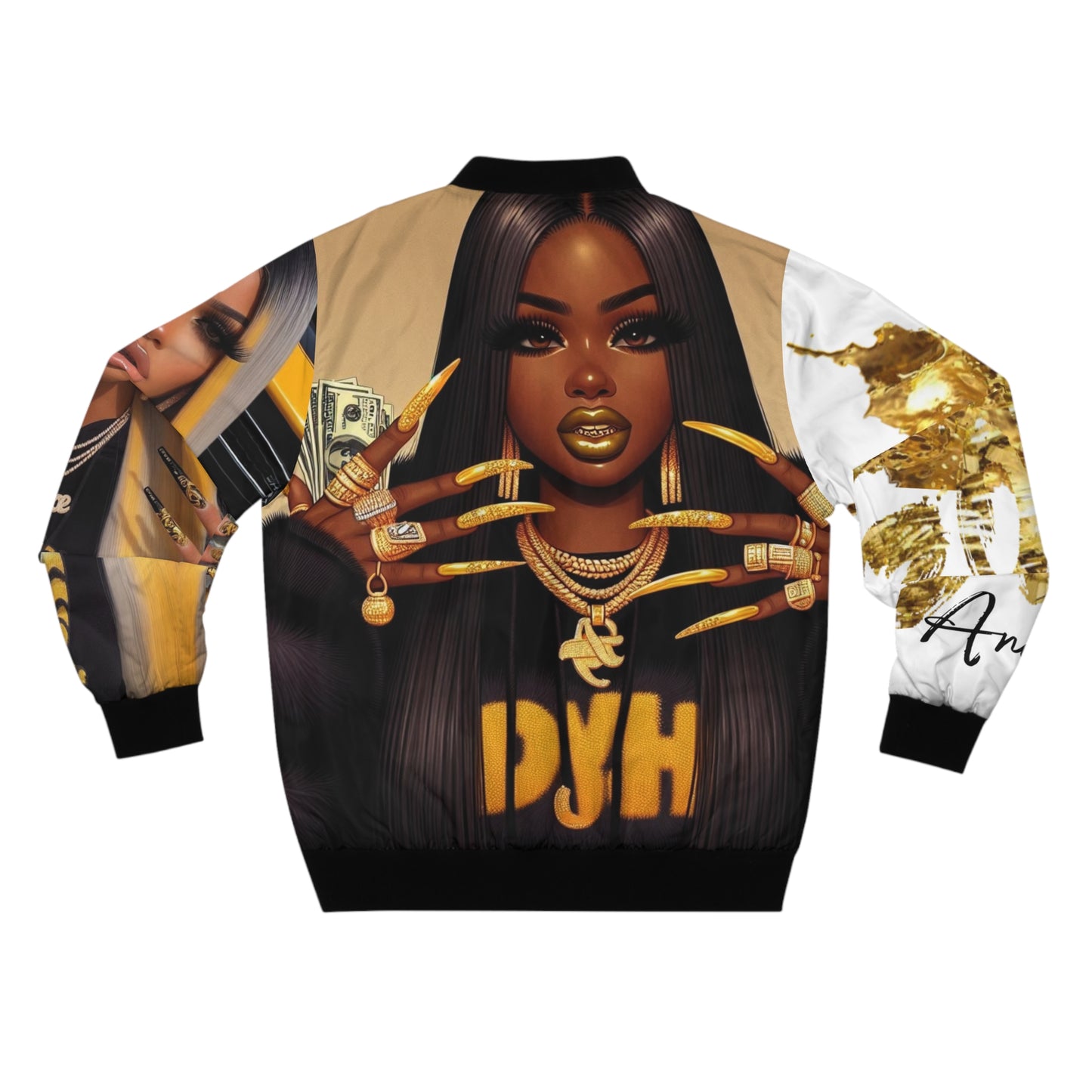 Men's Bomber Jacket (AOP) black and gold