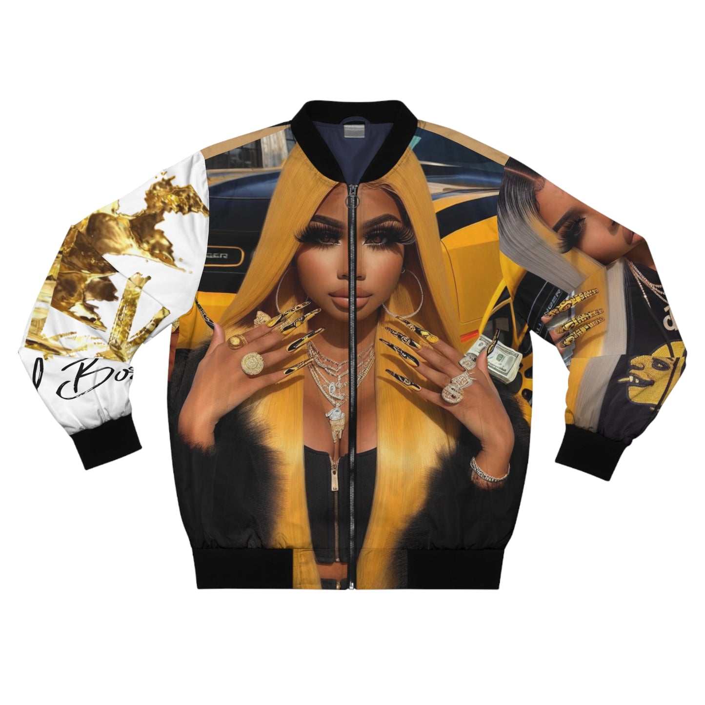 Men's Bomber Jacket (AOP) black and gold