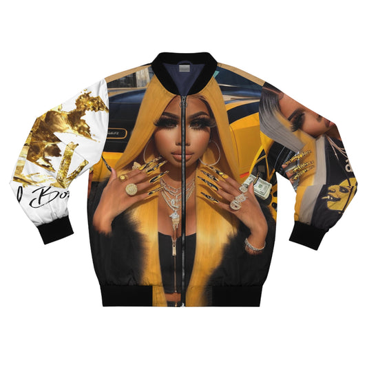 Men's Bomber Jacket (AOP) black and gold