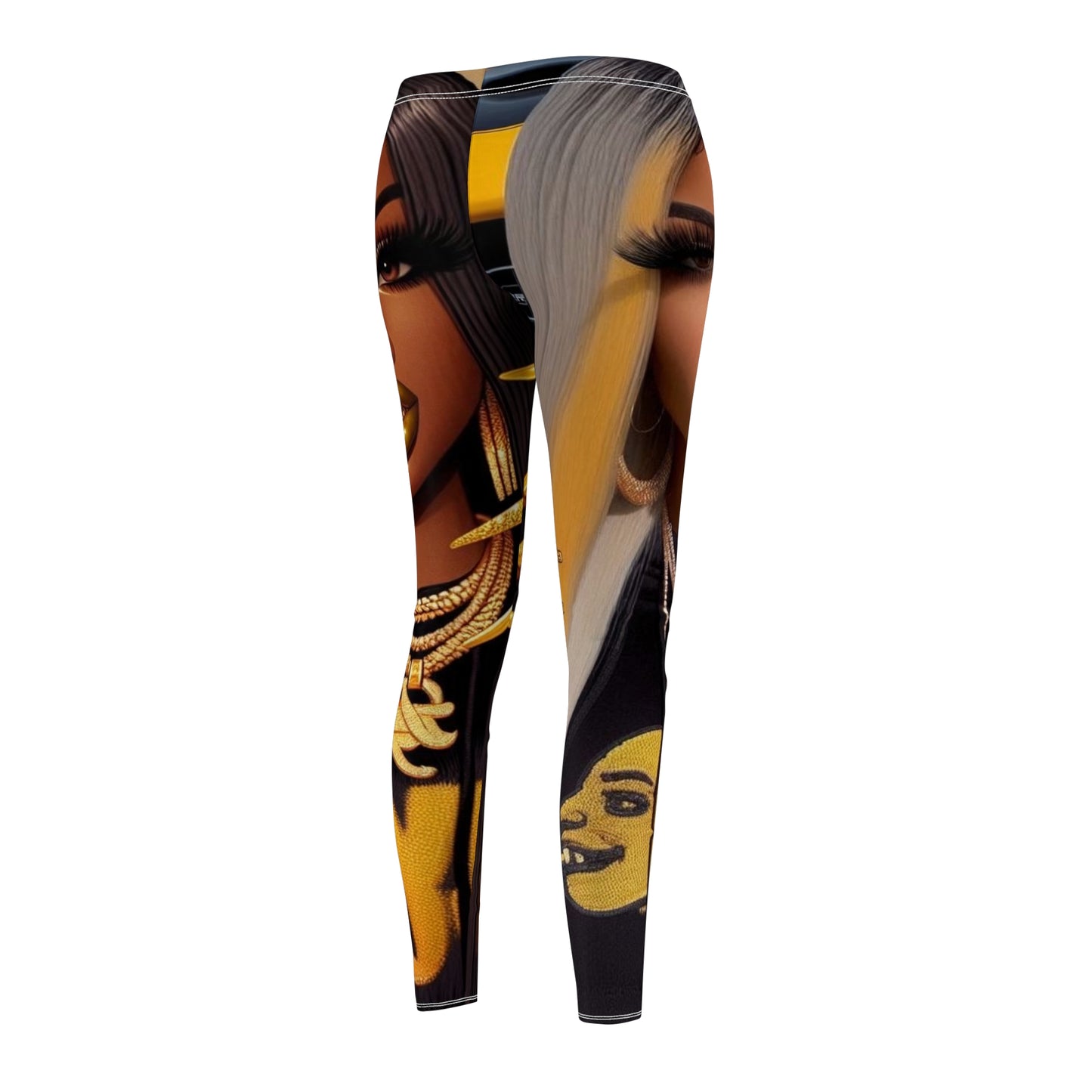 Women's Cut & Sew Casual Leggings black &gold(bAOP)