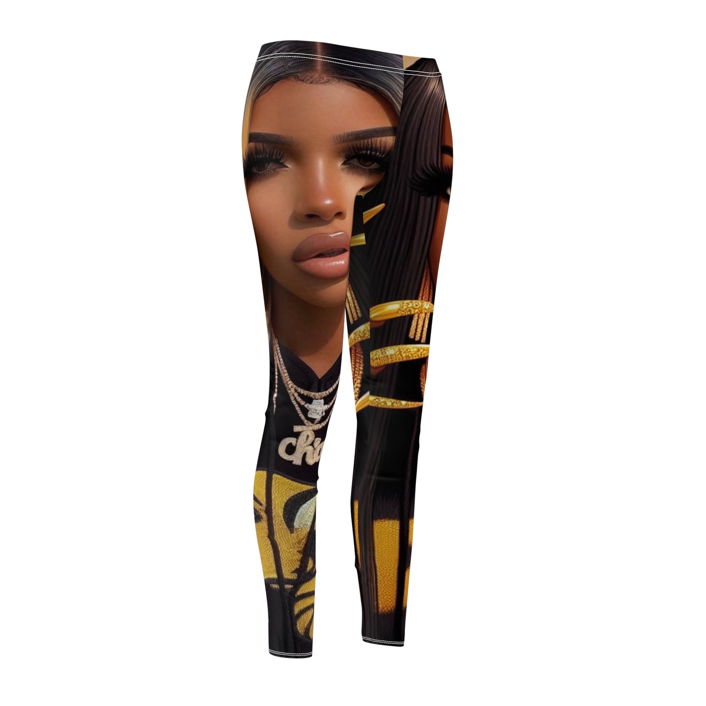 Women's Cut & Sew Casual Leggings black &gold(bAOP)