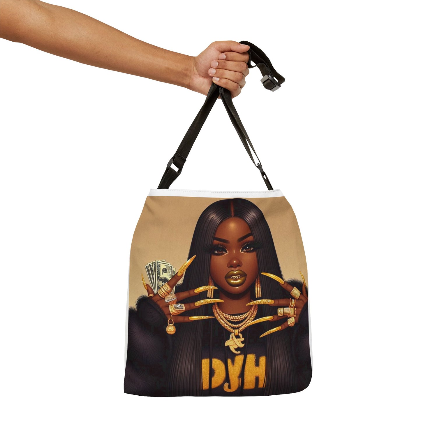 Adjustable Tote Bag (AOP)yellow and bossy