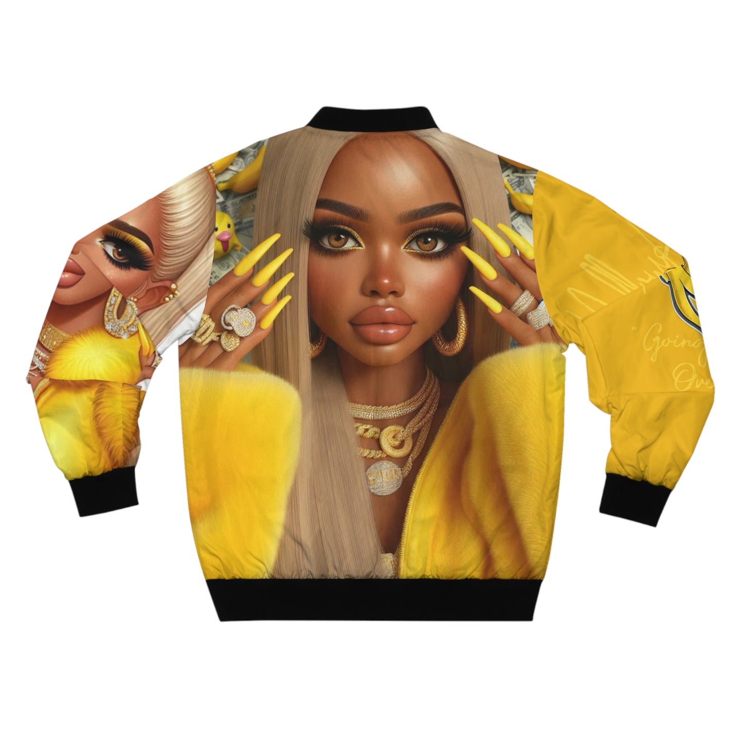 Men's Bomber Jacket (AOP)yellow and bossy