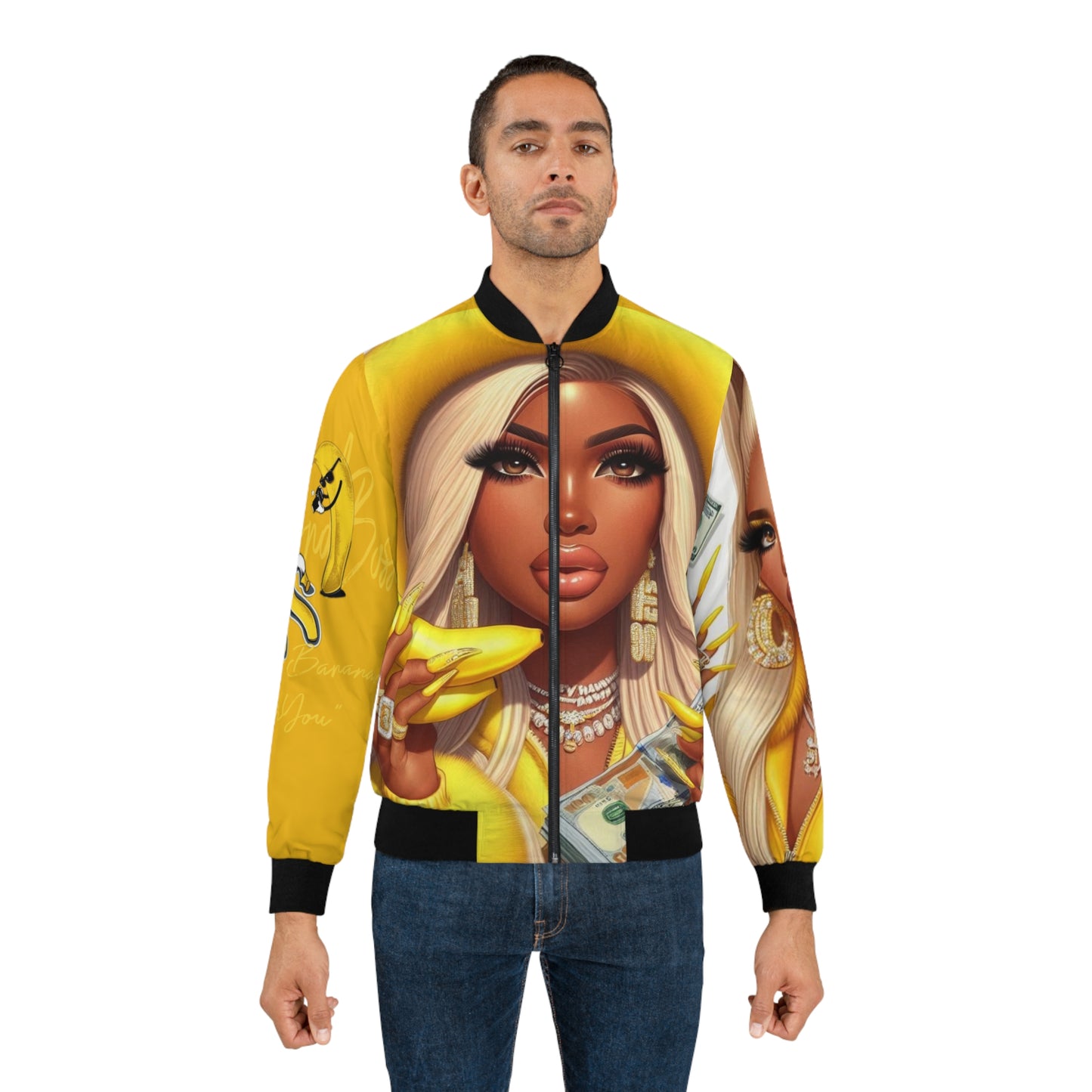 Men's Bomber Jacket (AOP)yellow and bossy