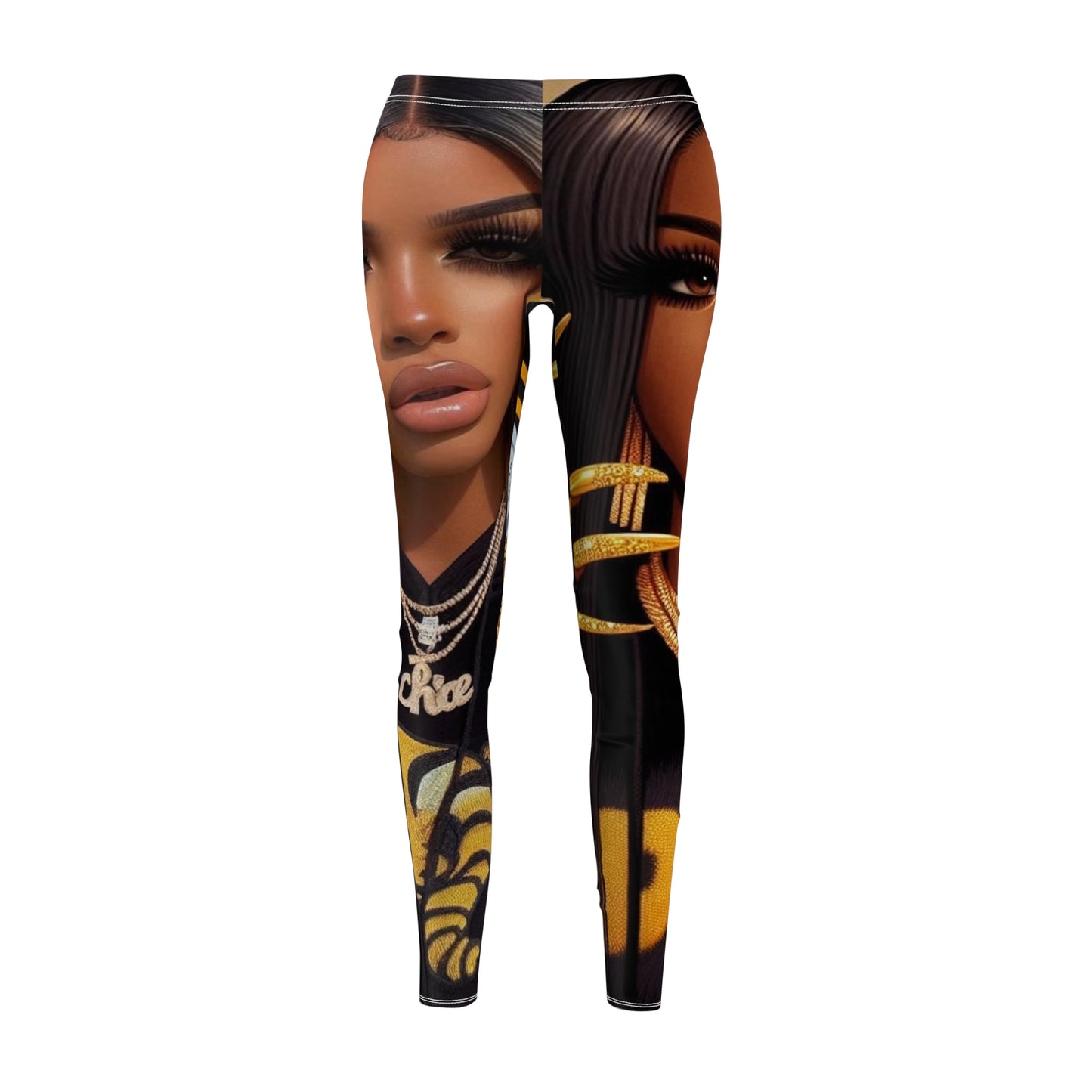 Women's Cut & Sew Casual Leggings black &gold(bAOP)