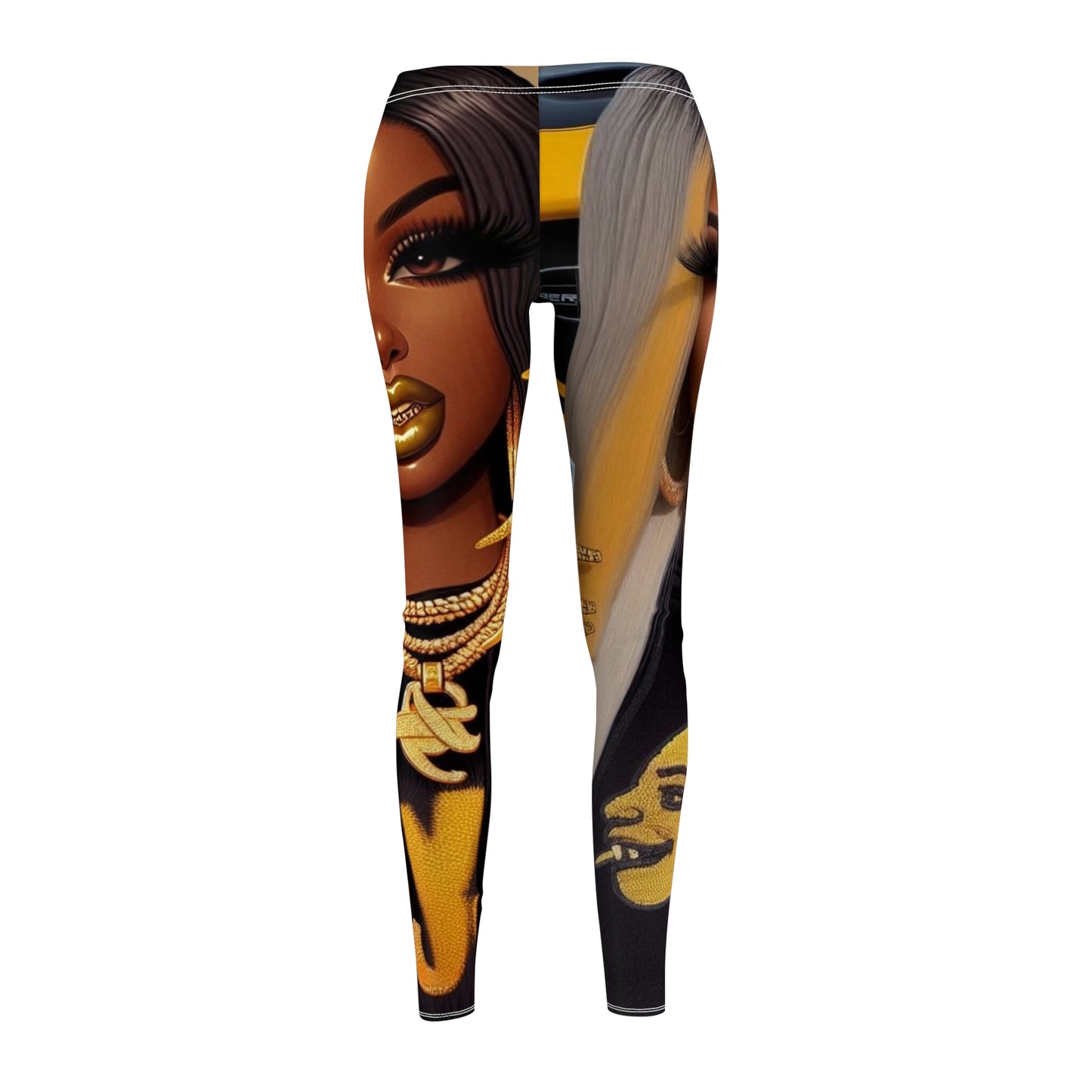 Women's Cut & Sew Casual Leggings black &gold(bAOP)